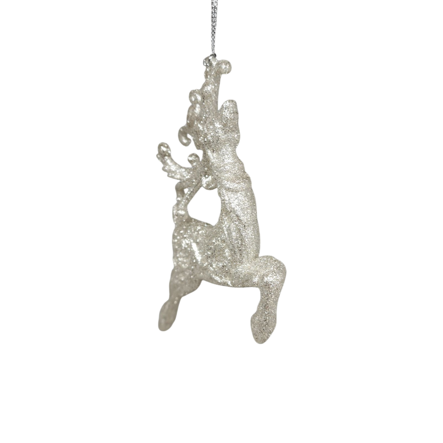 Silver Glittered Reindeer Ornament - Leaping