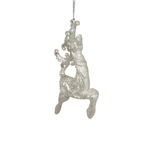 Silver Glittered Reindeer Ornament - Leaping