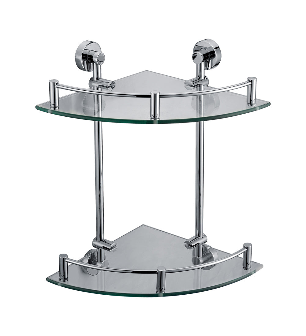 ALFI brand AB9548 Polished Chrome Corner Mounted Double Glass Shower Shelf Bathroom Accessory