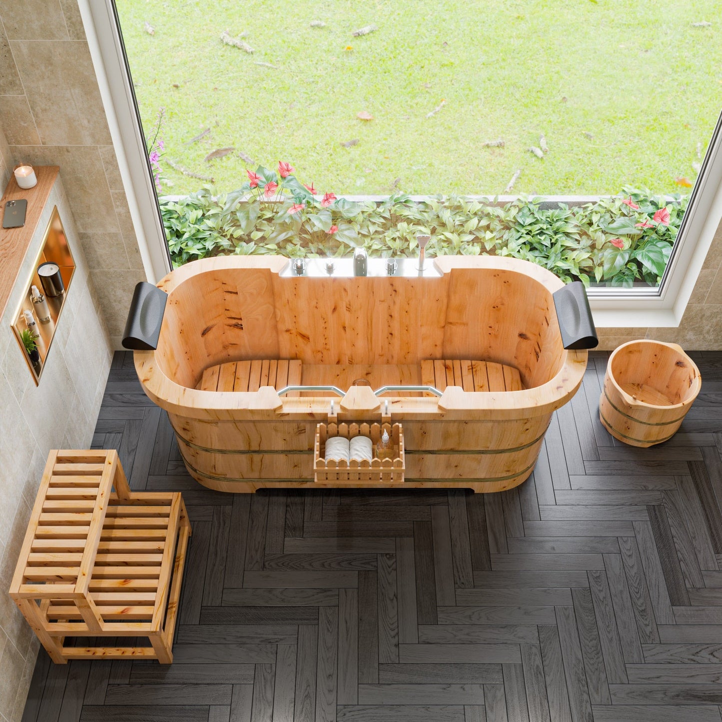 ALFI brand AB6604 Round Wooden Cedar Foot Soaking Tub