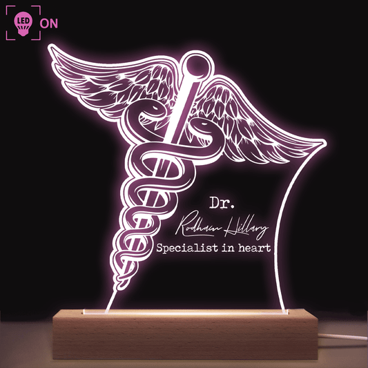 Caduceus Staff of Hermes - Acrylic Plaque Led Lamp - Personalized Gift for Nurse, Doctor, CNA, Healthcare, Registered RN