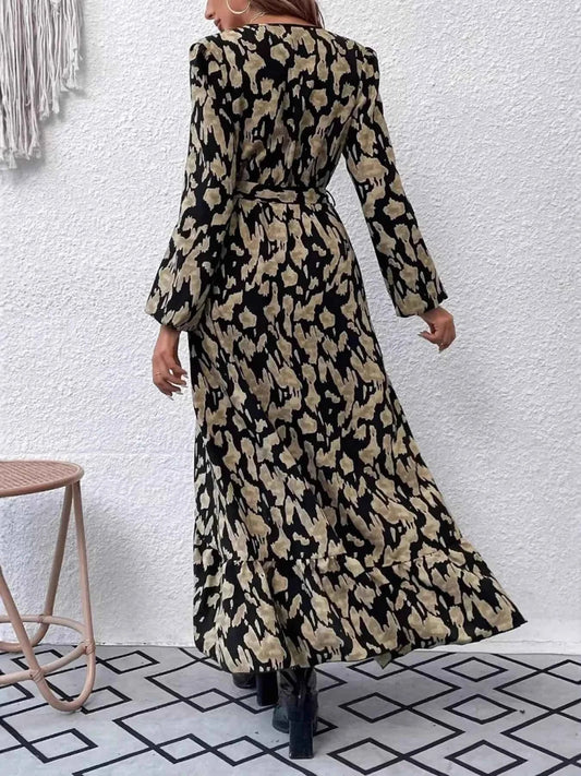 Leopard Surplice Balloon Sleeve Dress