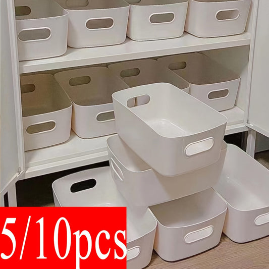 Set of 5/10 White Desktop Organizers Plastic Storage Bins