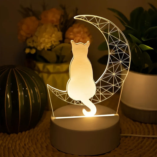 Modern 3D Cat Moon Night Light USBPowered Lamp
