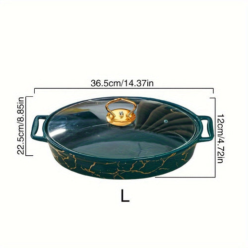 Elegant Marble Ceramic Oval Casserole Dish with Lid
