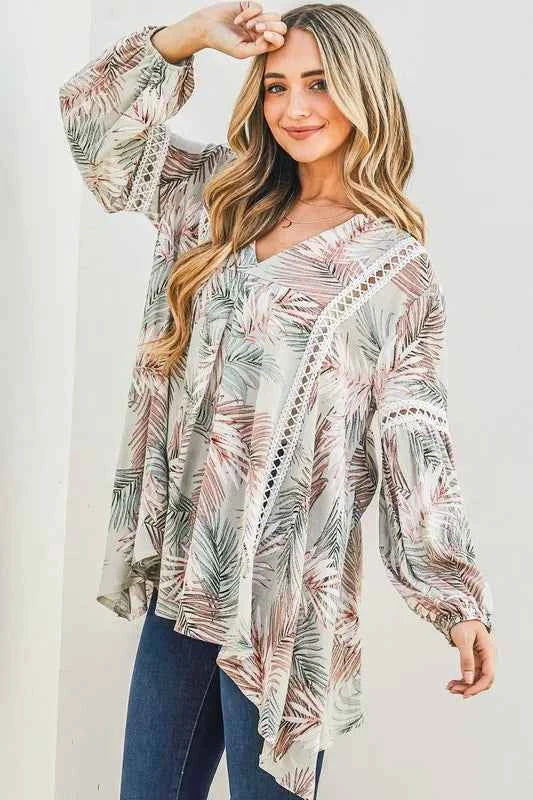 And The Why Lace Trim Casual Tunic Top Women's Blouse