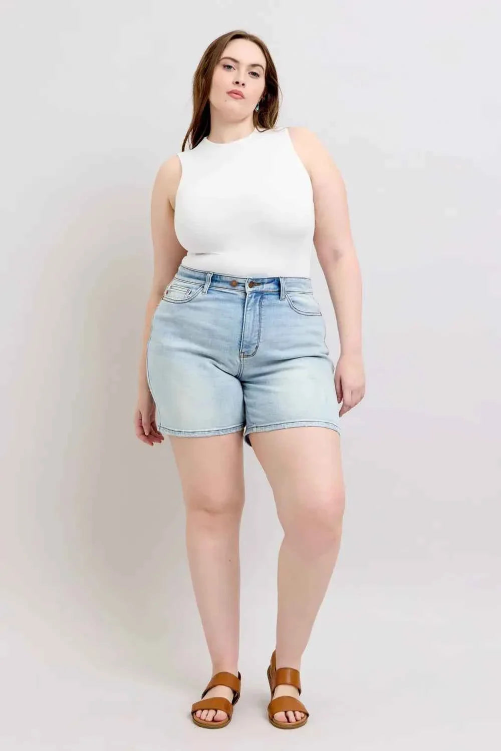 Judy Blue Plus Size Denim Shorts with Pockets - Full Size 2 Button Design