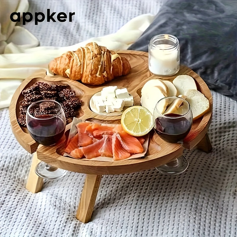 Appker Round Folding Wooden Serving Tray with Legs