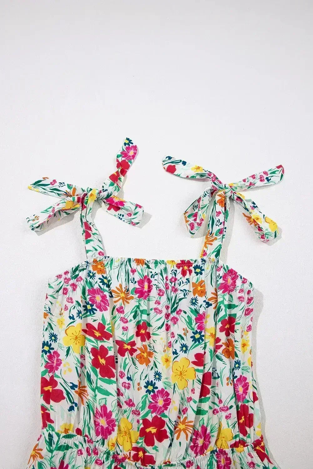 Red Floral Print Knotted Strap Cinched Waist Ruffle Hem Mini Dress