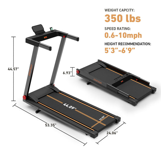 DeerRun A1 Pro Move+ Smart Foldable Treadmill with 6% Incline & NFC | 350Lbs, 10mph, Black