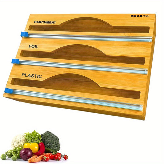 3-in-1 Bamboo Wrap Dispenser with Sliding Cutter & Labels -