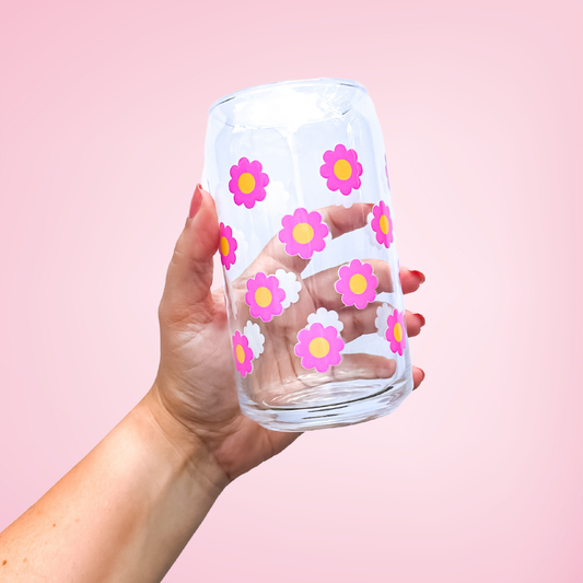 Oak Shore Collective LLC - Pink Flowers | Libbey Glass Beer Can Iced Coffee Glass