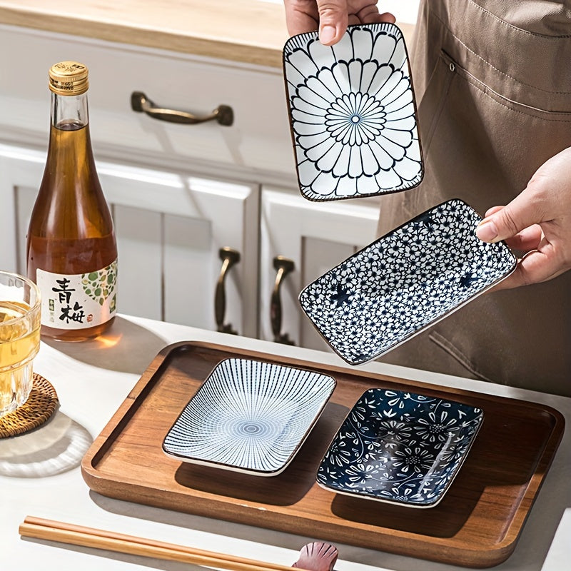 Boho Ceramic Sushi Dessert Plates Set of 4 Microwave Safe