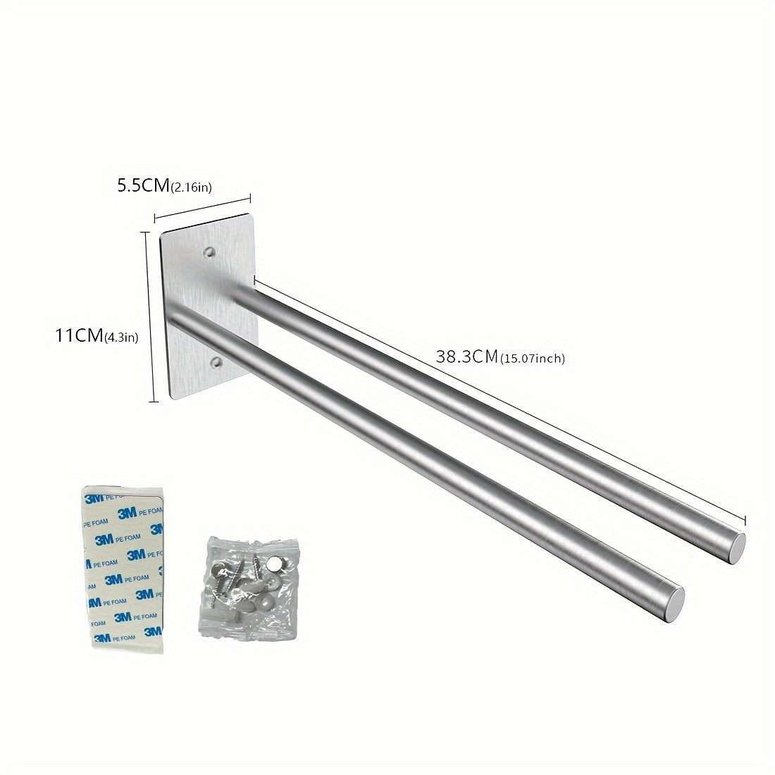 Sleek DrillFree 38cm Stainless Steel Towel Rack