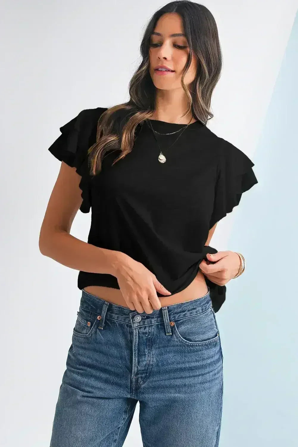 Dark Grey Ruffle Sleeve Plain Blouse | Femstylo