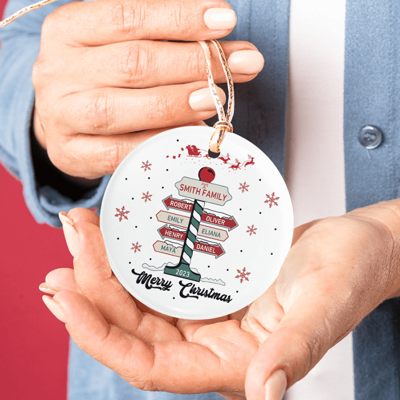 Family Christmas Tree - Circle Ceramic Ornament - Personalized Christmas Gift for Birthday, Loving, Funny Gift for Grandma/Nana/Mimi, Mom, Wife, Grandparent