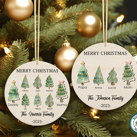 Family Christmas Tree Ornament - Personalized 2 Layers Wooden Ornament | Gifts for Family