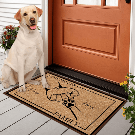 Family Pet Fist Bump - Custom Funny Doormat - Personalized Gift for Birthday, Housewarming, Homeowner, Friend, Dog Mom, Dog Dad, Dog Lovers