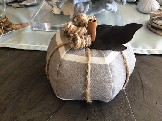 Farmhouse Grey Stripe Fabric Pumpkin-Large