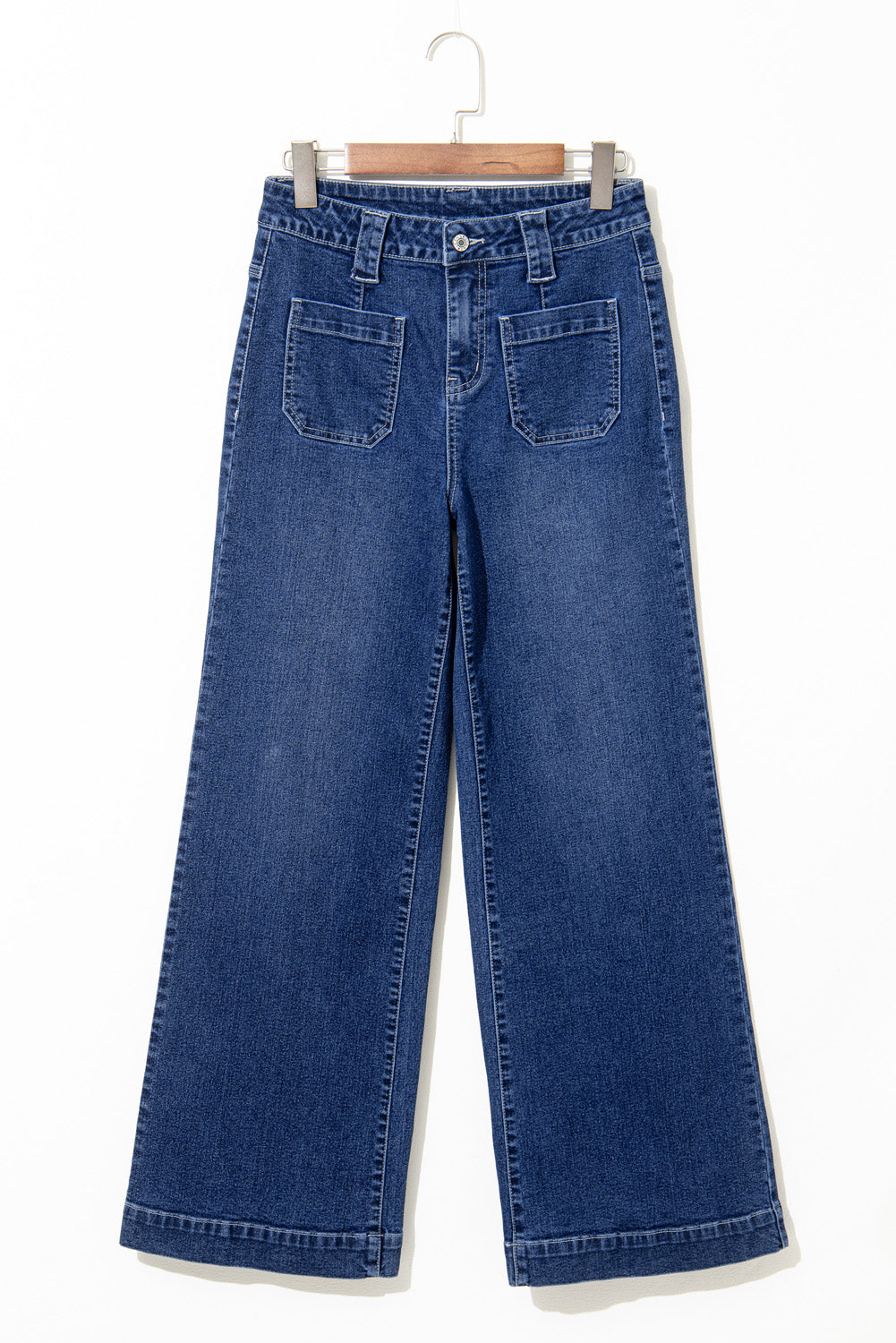 Sail Blue High Waist Women's Jeans with Wide Legs and Pockets