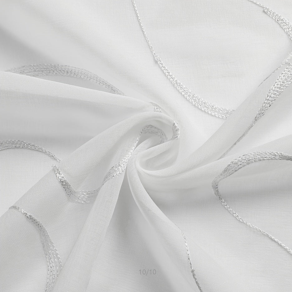 Elegant White Sheer Curtains with Embroidered Trellis Design