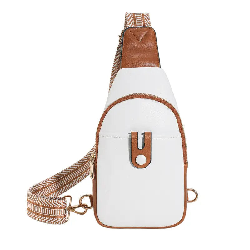 Leather Sling Bag for Women - Crossbody Fanny Pack, Adjustable Strap Chest Bag in Beige Brown