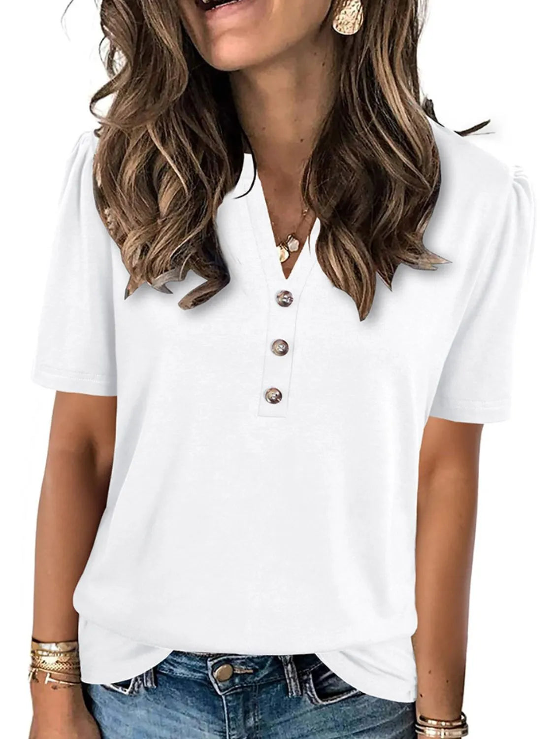 Notched Short Sleeve Women's T-Shirt - Stylish and Comfortable Design