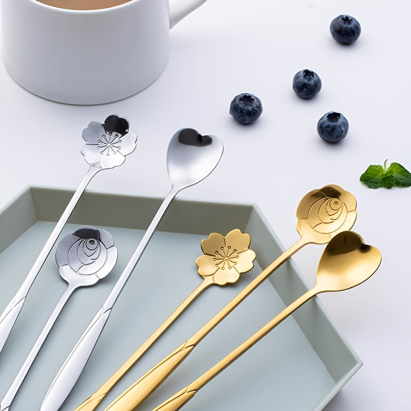 Set of 4 Cherry Blossom Stainless Steel Dessert Spoons