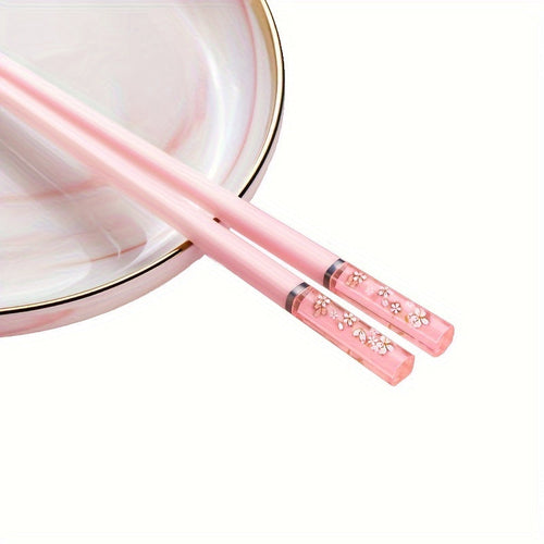 Elegant Pink Cherry Blossom Reusable Chopsticks Set of 5