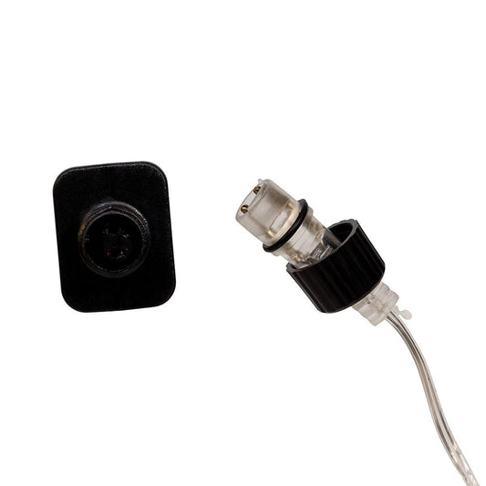 Black and clear medical device on a white background