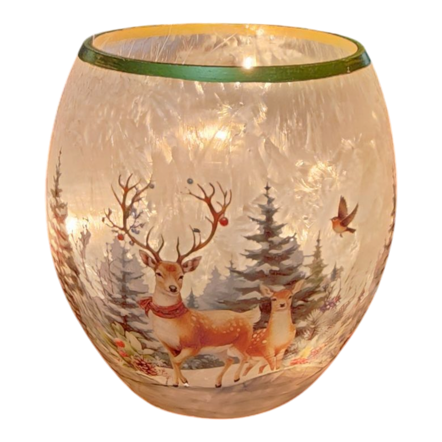 Frosted Glass Luminary Curved Edge - Forest Deer Scene