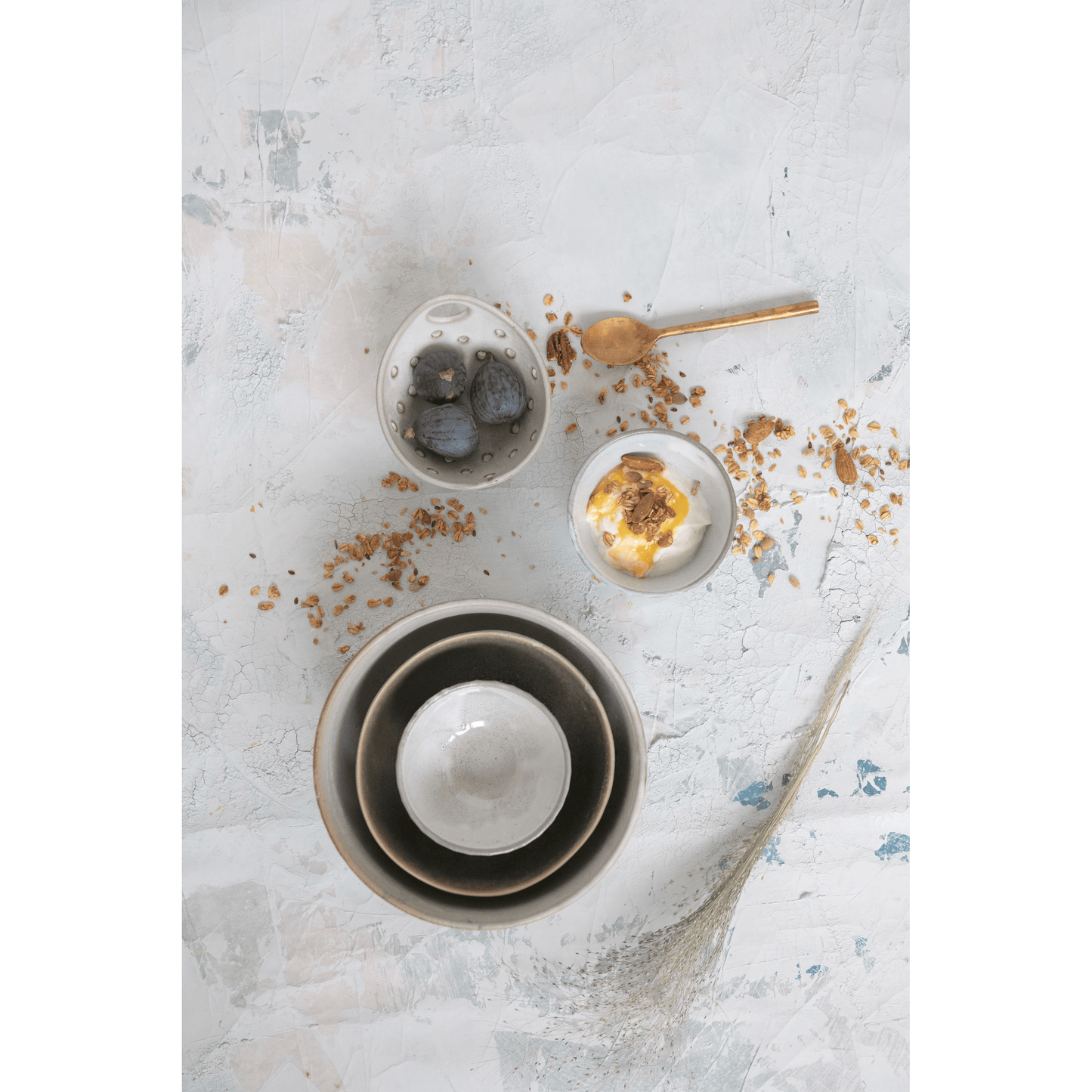 Stoneware Pleated Bowl, Cream Glaze Finish