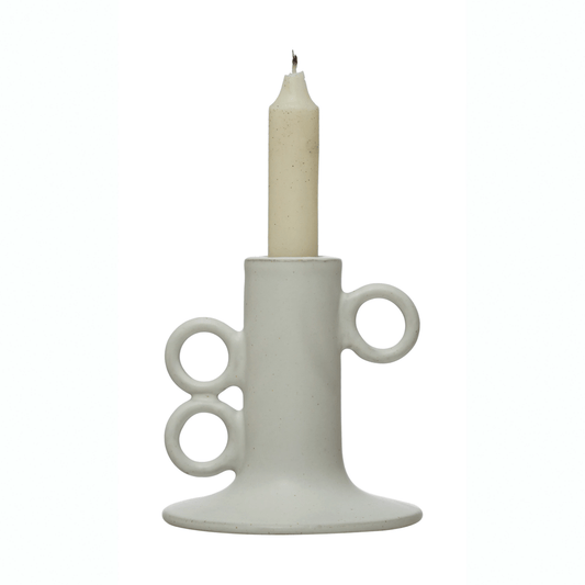 Stoneware Taper Candle Holder in White