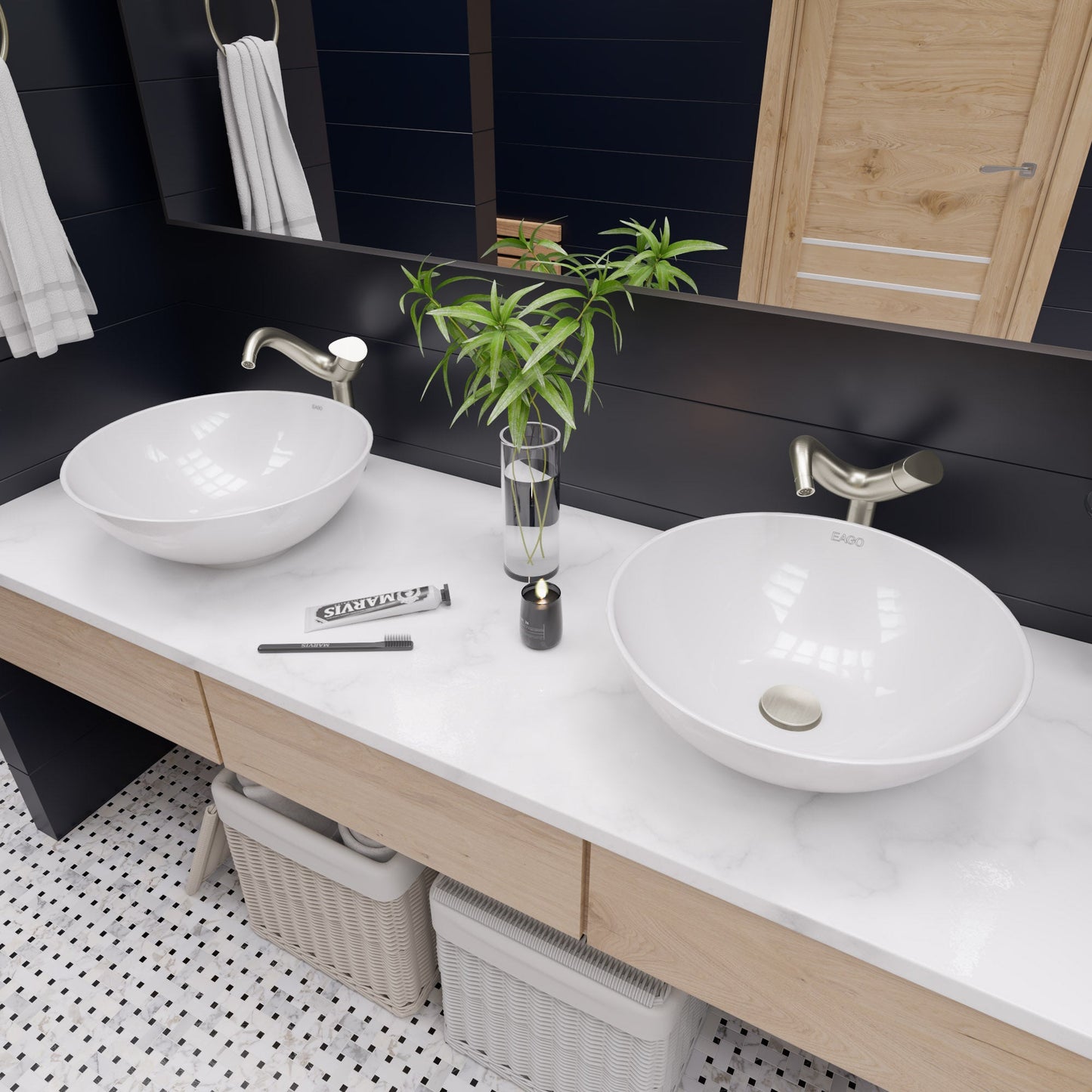 EAGO BA351 18" ROUND CERAMIC ABOVE MOUNT BATHROOM BASIN VESSEL SINK
