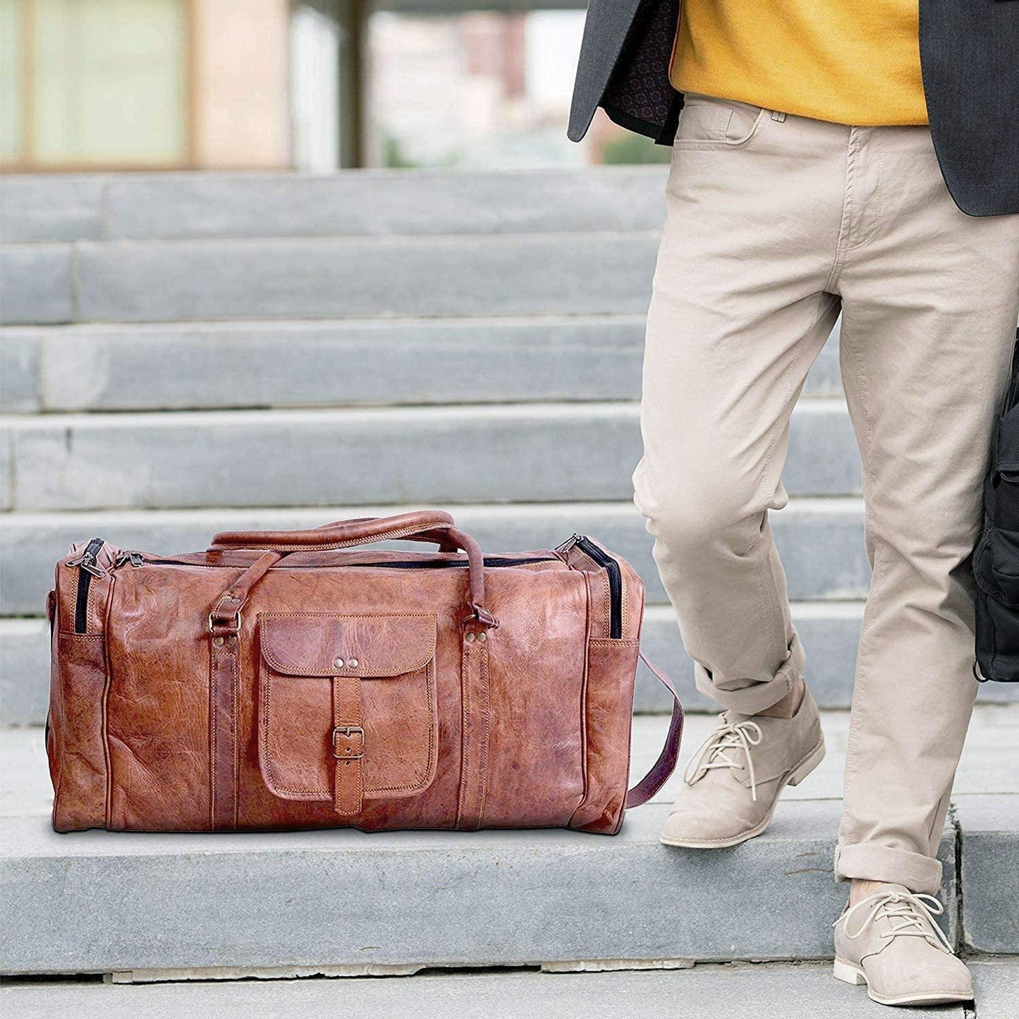 FR Fashion Co. 21" Full Grain Leather Duffel Bag