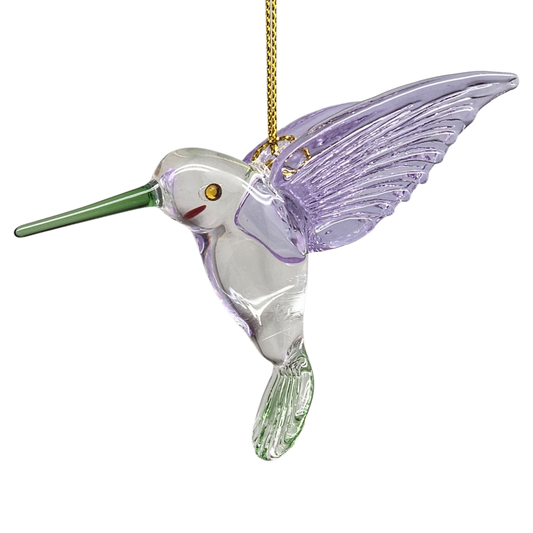 Egyptian Glass Hummingbird Ornament - Purple Wings / Green Tail / Green Beak