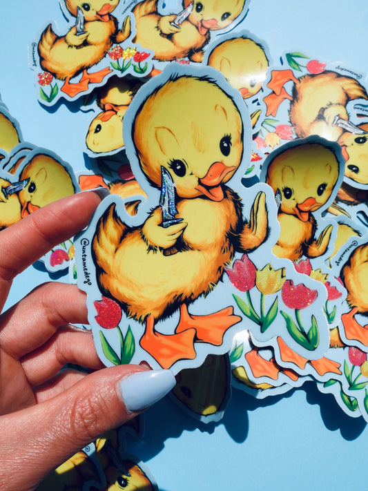 Knife Ducky – Funny Retro Duck Glitter Vinyl Sticker