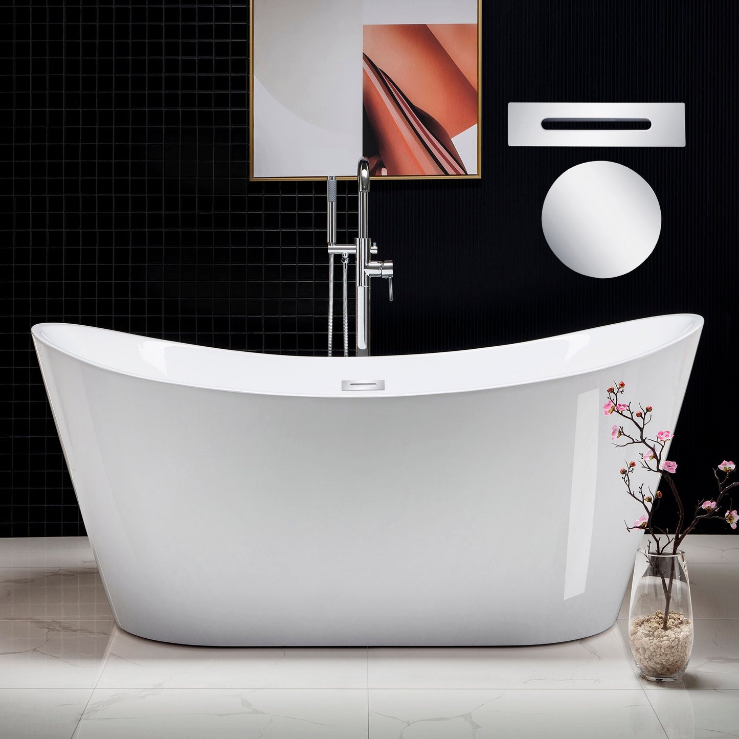 WOODBRIDGE 67" Acrylic Freestanding Bathtub Contemporary Soaking Tub