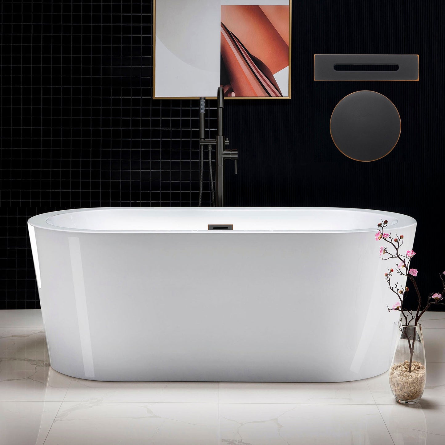 WOODBRIDGE 59" Acrylic Freestanding Bathtub Contemporary Soaking Tub