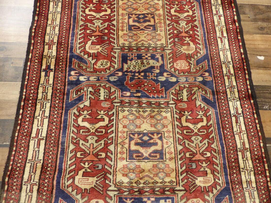 Geometric Meshkin Persian Vintage Runner Rug Handmade Wool Carpet - 4'0"x 10'4"