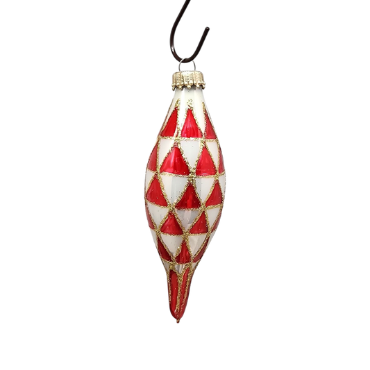 Krebs Value Glass Ornament 4 pack - Red & White Diamond Drop