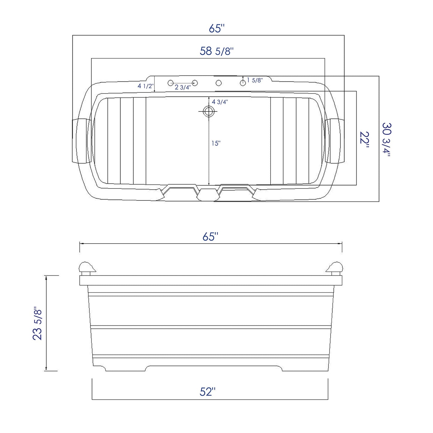 ALFI brand AB1130 65" 2 Person Free Standing Cedar Wooden Bathtub with Fixtures & Headrests