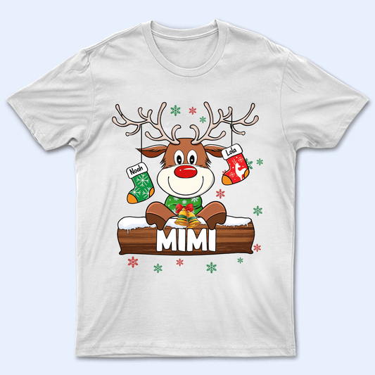 Grandma Reindeer With Christmas Socks - Personalized Custom T Shirt - Birthday, Loving, Funny Gift for Grandma/Nana/Mimi, Mom, Wife, Grandparent