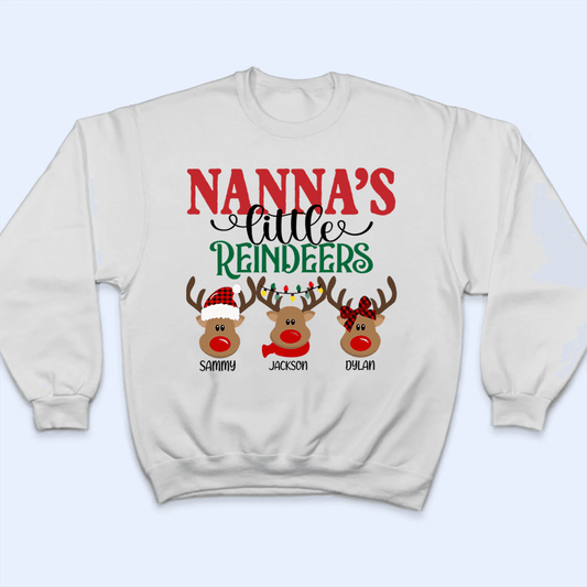 Grandma's Little Reindeers Christmas - Personalized Custom T Shirt - Gift for Grandma/Nana/Mimi, Mom, Wife, Grandparent