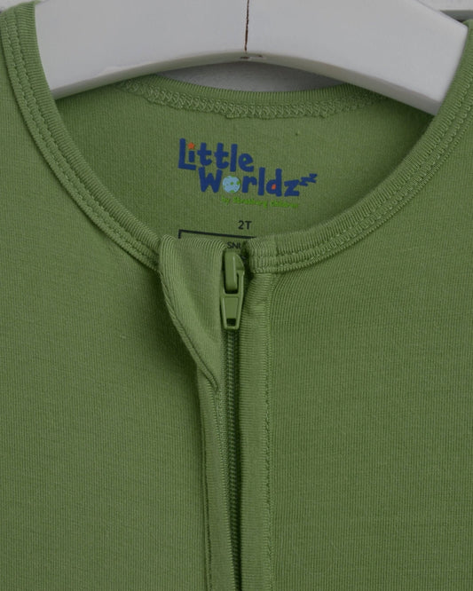 Green Bamboo Zipper Footie