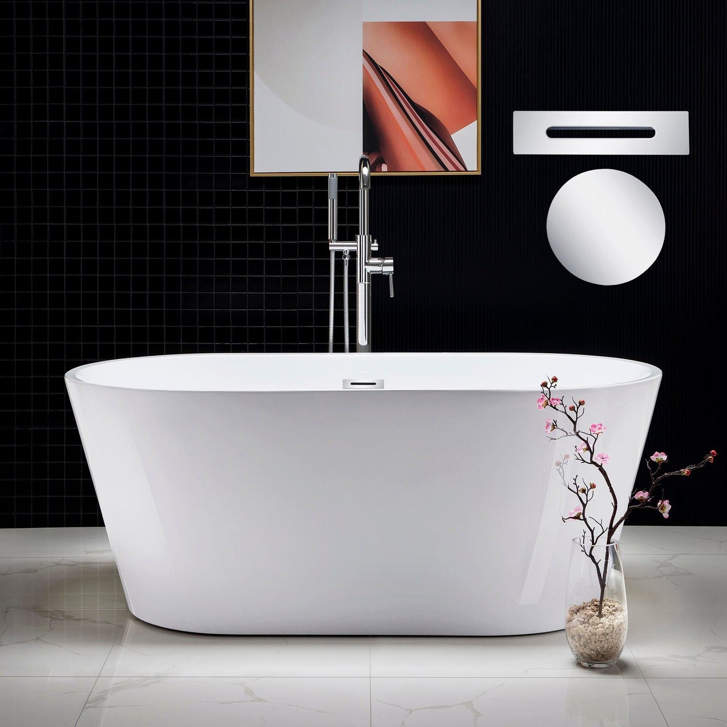 WOODBRIDGE 59" Acrylic Freestanding Bathtub Contemporary Soaking Tub