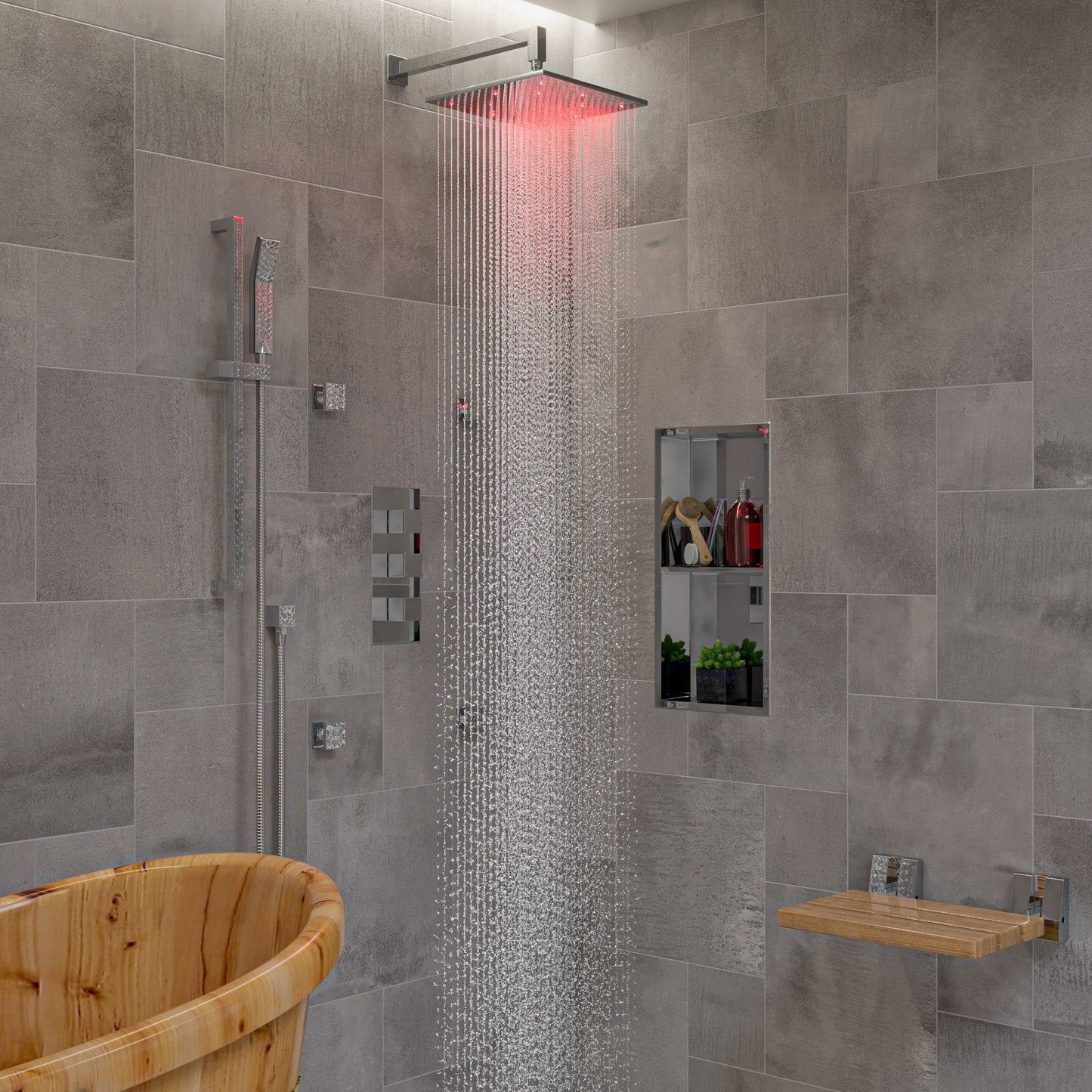 ALFI brand AB2901 Concealed 4-Way Thermostatic Valve Shower Mixer /w Square Knobs