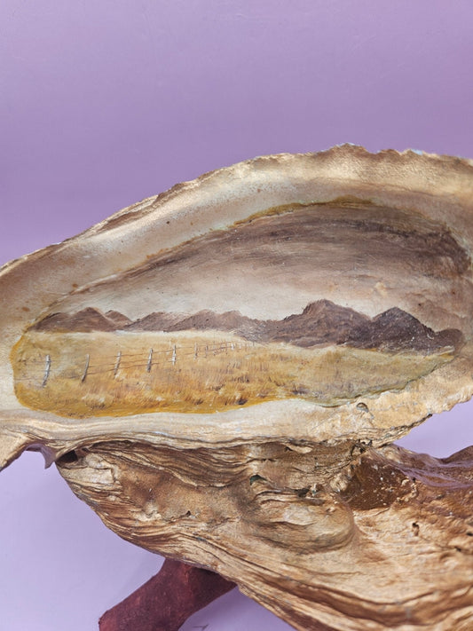 Hand-Painted Oyster Shells with Wooden Stands – Unique Coastal Art by Local Artist