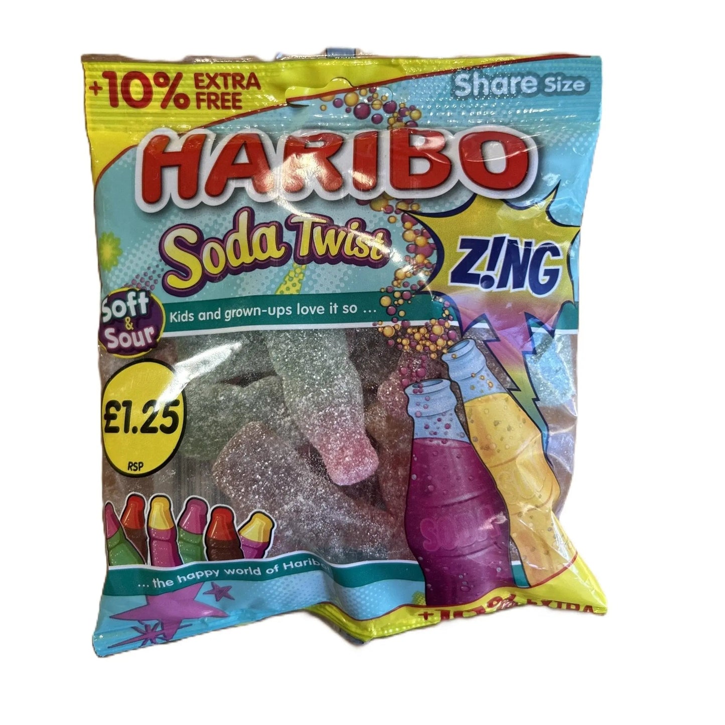 Haribo Soda Twist – Fizzy Cola & Lemon Flavored Gummy Candy 160g Bag (UK)