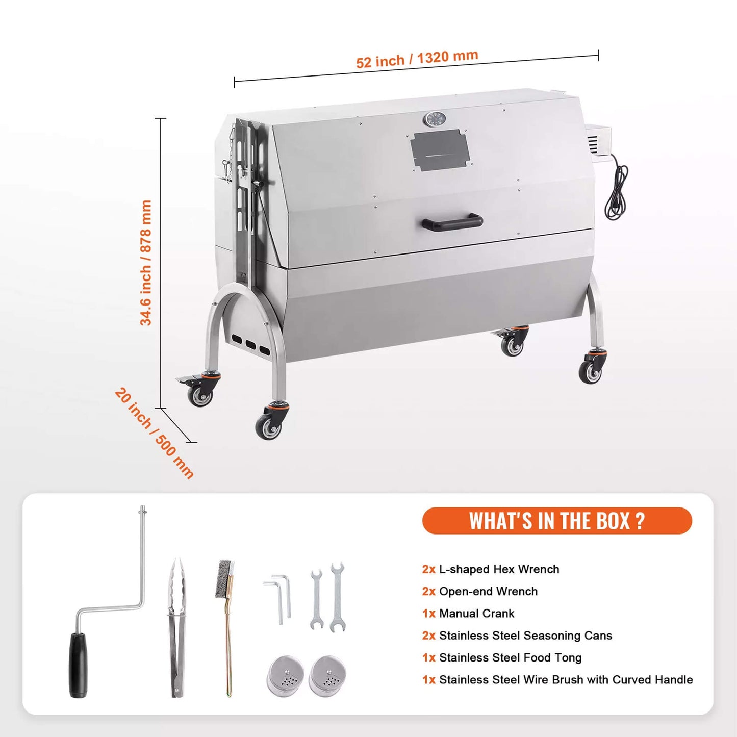 Heavy-Duty 52W Spit Roaster Rotisserie BBQ Grill For Pig, Lamb And Chicken (SAK59286)